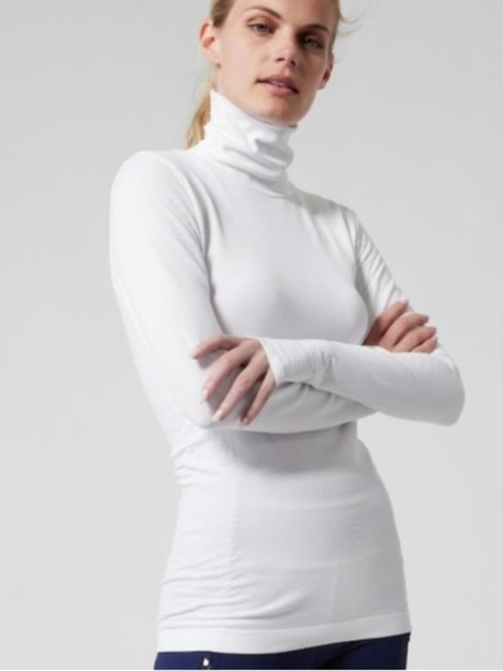 Athleta Flurry Blizzard Seamless Rib Turtleneck Light Gray S